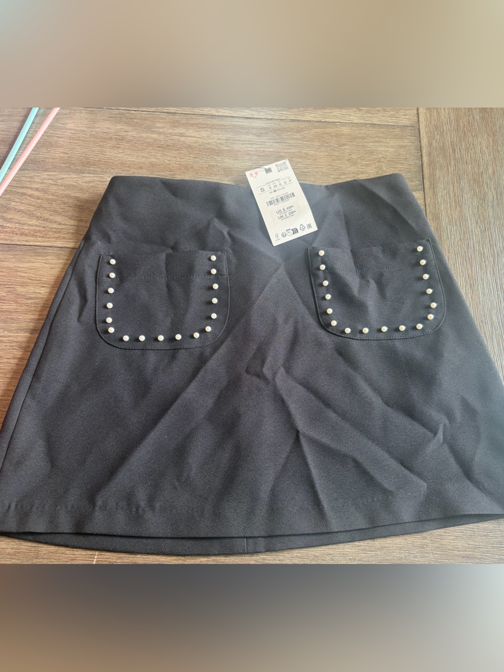 Zara Black Mini Skirt with Silver Stud Pockets